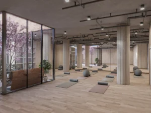 3d impressie van een yogastudio in Zaandam