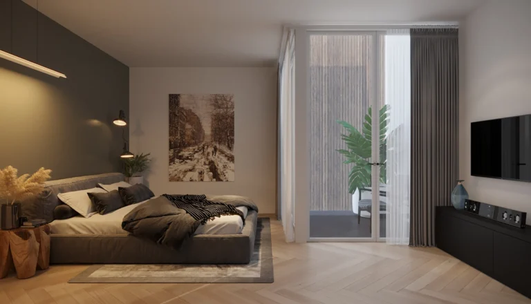 3D artist impression van een slaapkamer in Tilburg