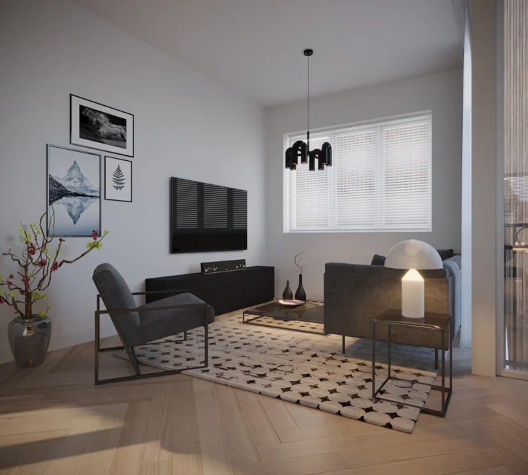 Renders van een woonkamer in Rotterdam
