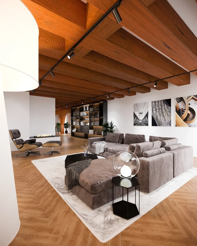 Penthouse renders van een woonkamer in Rotterdam