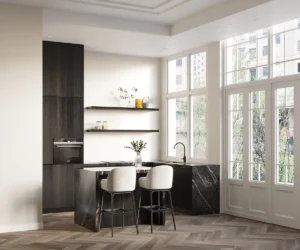 Artist impression woning visualisatie van een keuken in Amsterdam