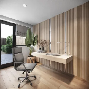 3D render kantoor aan huis voor binnenhuisarchitect