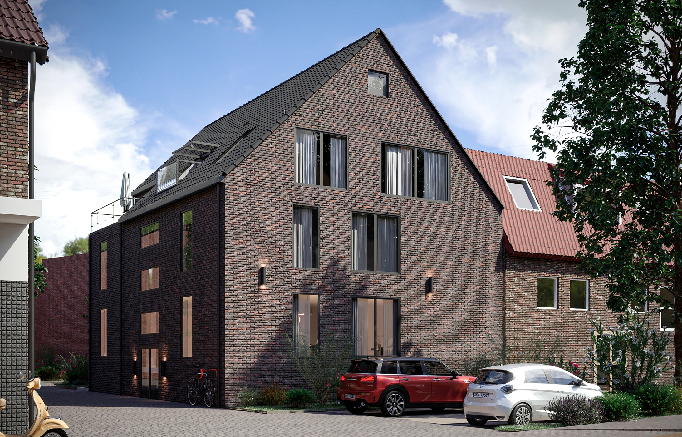 Artist impression van het exterieur van een ontwikkeling in Dusseldorf door Rendersopmaat.nl